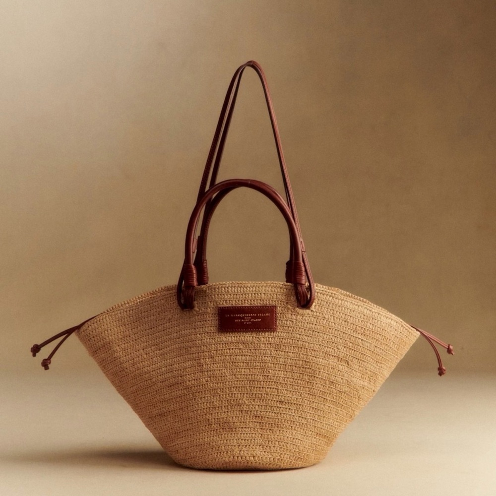 Sezane Tan and Brown Woven Shoulder Bag
